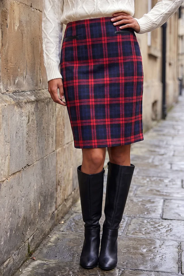 Roman Red Check Print Skirt