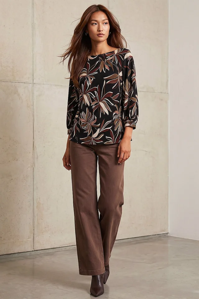 Roman Rust Dropped Shoulder Puff Print Top