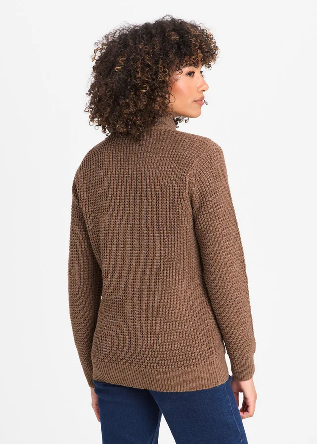 Cotton Traders Walnut Borg Trim Cardigan