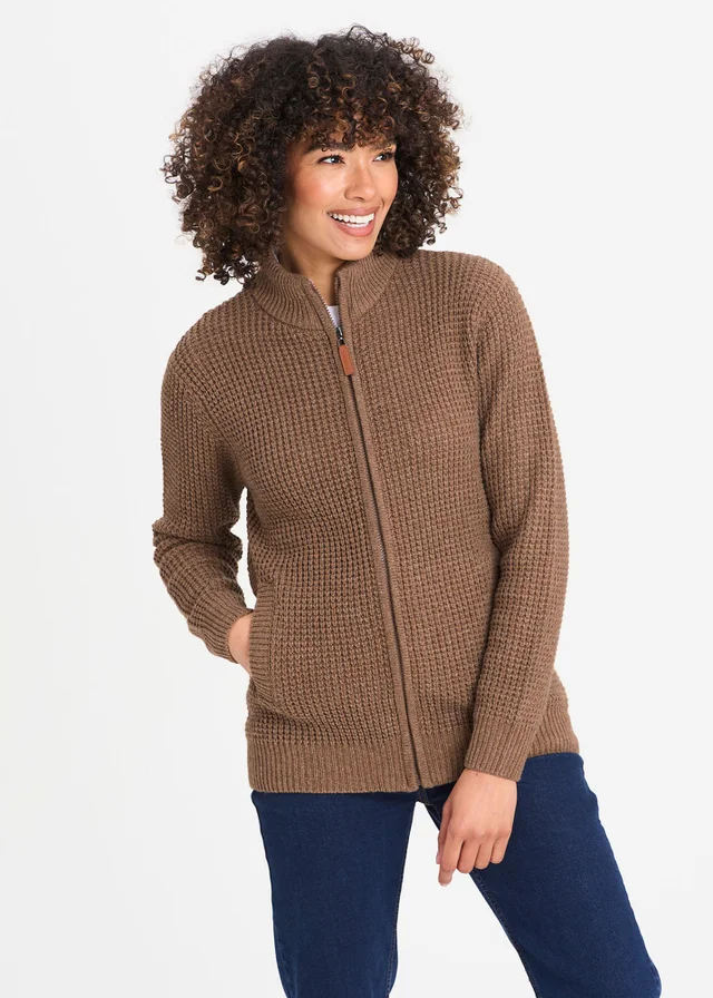 Cotton Traders Walnut Borg Trim Cardigan