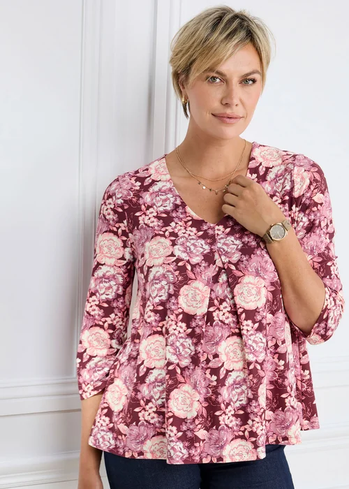 Cotton Traders Mulberry V Neck 3/4 Sleeve Jersey Top - 18 Image 1