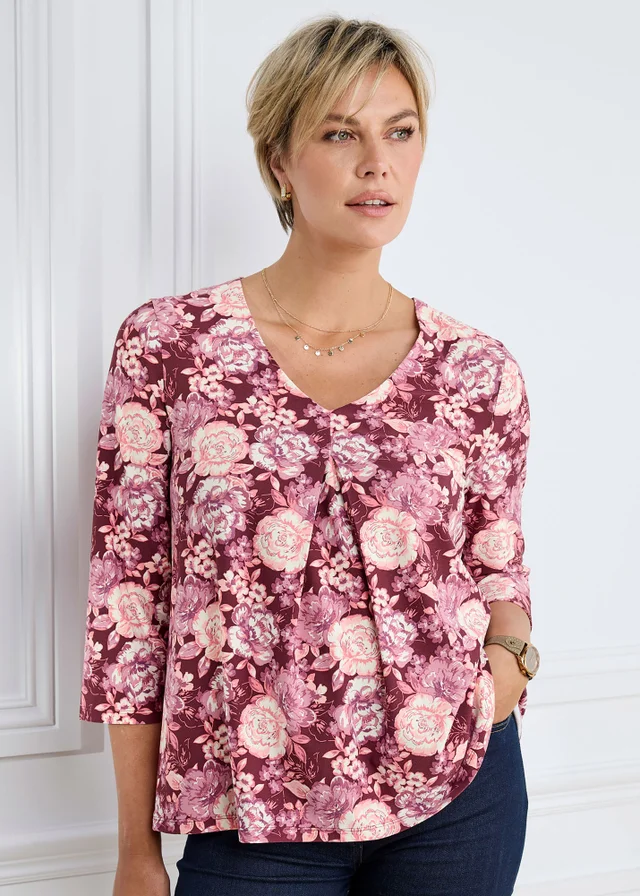 Cotton Traders Mulberry V Neck 3/4 Sleeve Jersey Top