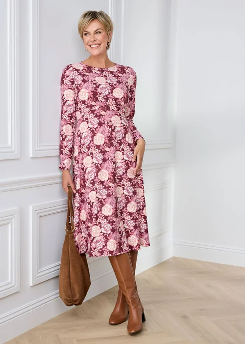 Cotton Traders Mulberry Print Jersey Midi Dress - 20 Image 1