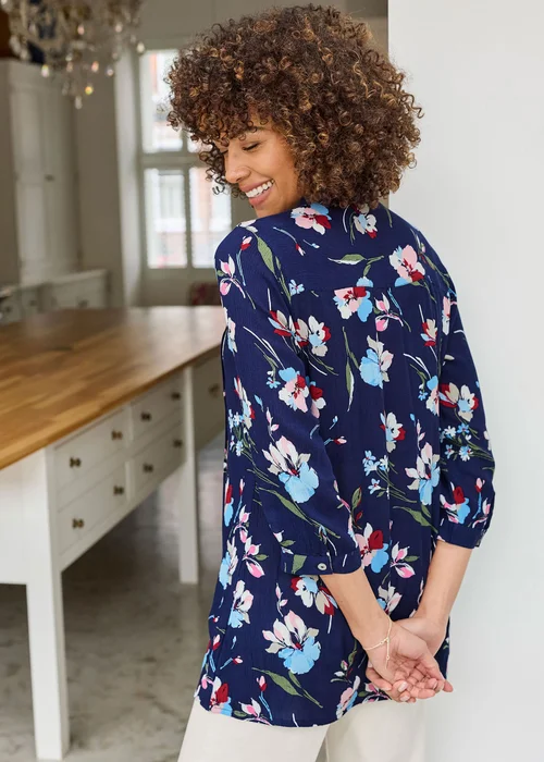 Cotton Traders Navy Printed Crinkle Tunic - 10 Image 2