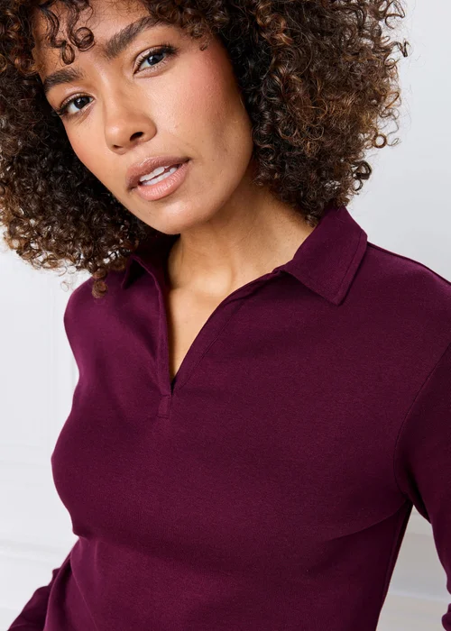 Cotton Traders Berry Wrinkle Free Long Sleeve Polo Shirt - 8 Image 4