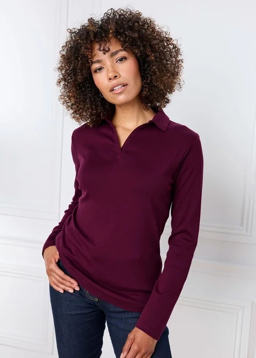 Cotton Traders Berry Wrinkle Free Long Sleeve Polo Shirt - 8 Image 2