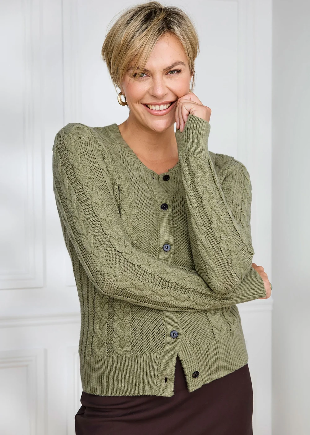 Cotton Traders Pale Green Cable Cardigan - 22 Image 1