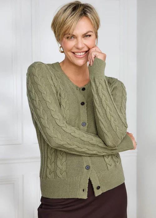 Cotton Traders Pale Green Cable Cardigan - 22 Image 1