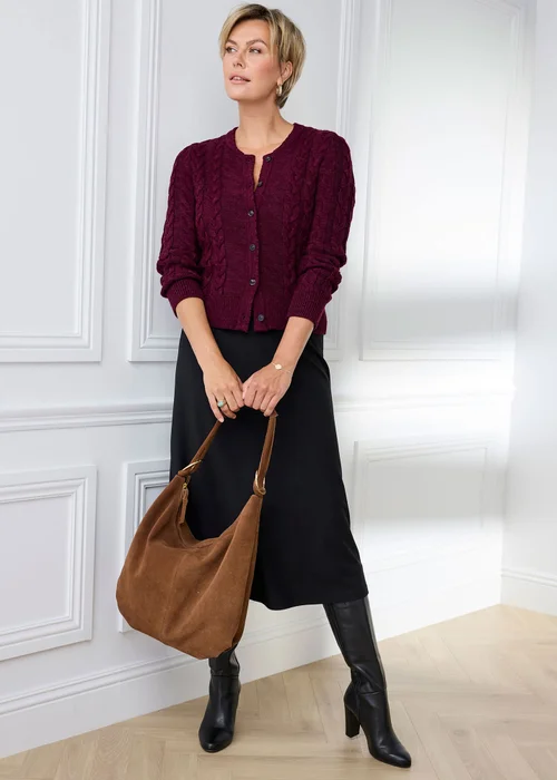 Cotton Traders Burgundy Cable Cardigan - 20 Image 2