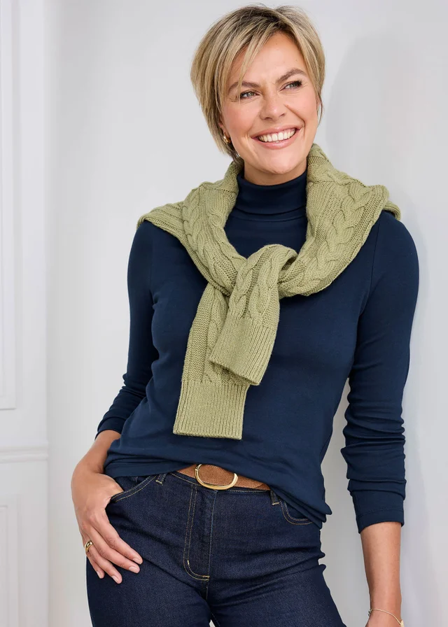 Cotton Traders Navy Cosy Up Long Sleeve Roll Neck Top