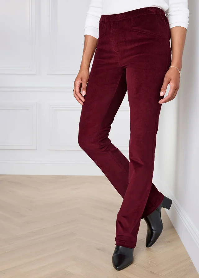 Cotton Traders Claret Straight Leg Pull On Cord Trousers