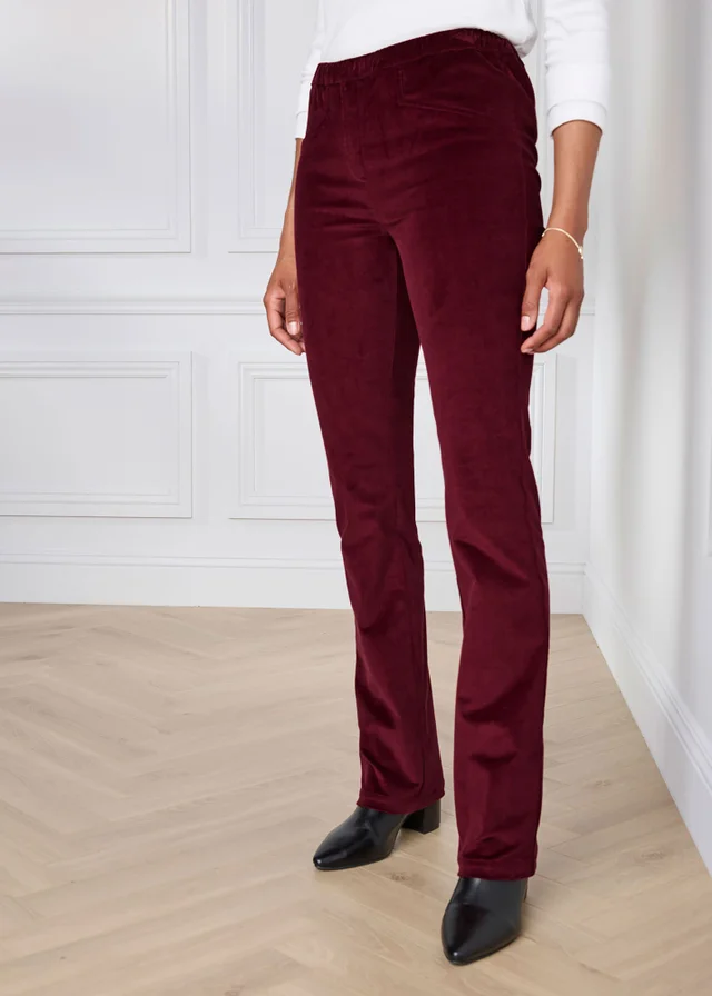 Cotton Traders Claret Straight Leg Pull On Cord Trousers