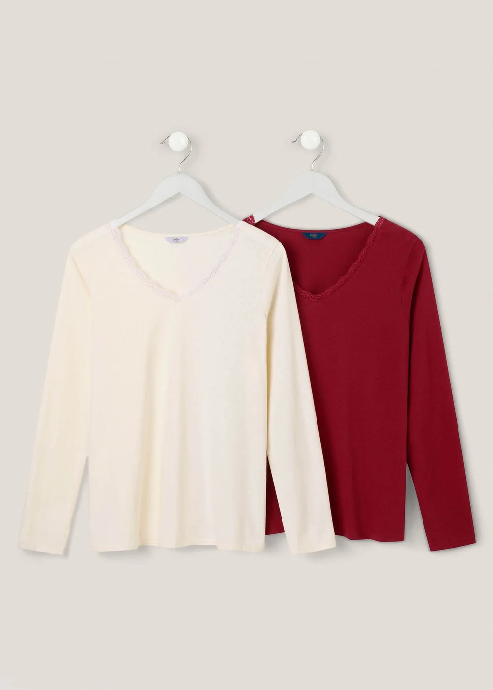 Cotton Traders Multi 2 Pack Cotton Lace Trim Tops - 16 Image 1