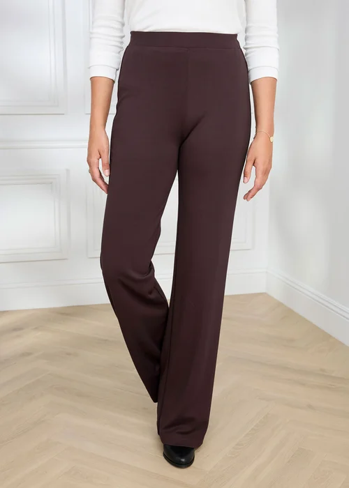 Cotton Traders Dark Chocolate Jersey Wide Leg Pull On Trousers - 14/L29 Image 1