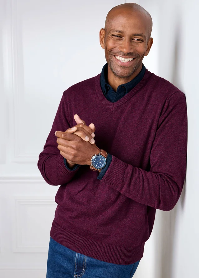 Cotton Traders Mulberry Cotton V-Neck Jumper