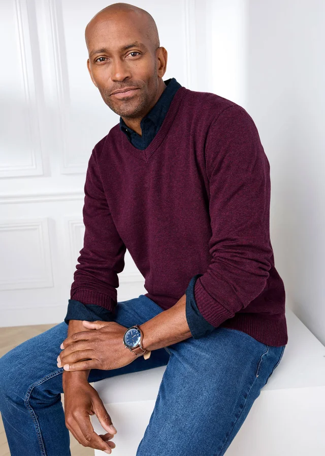 Cotton Traders Mulberry Cotton V-Neck Jumper