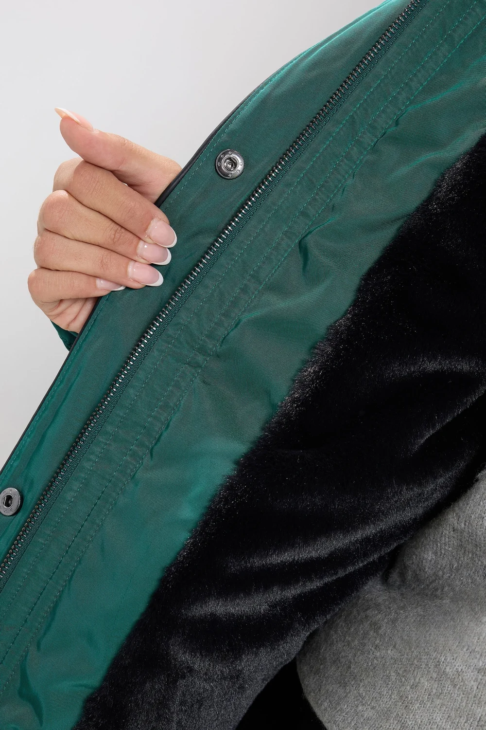 Yours Curve Green Faux Fur Trim Plush Parka Jacket - 26-28 Image 4