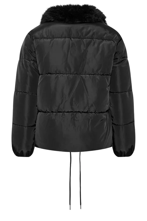 Yours Curve Black Funnel Neck Padded Coat - 30-32 Image 5