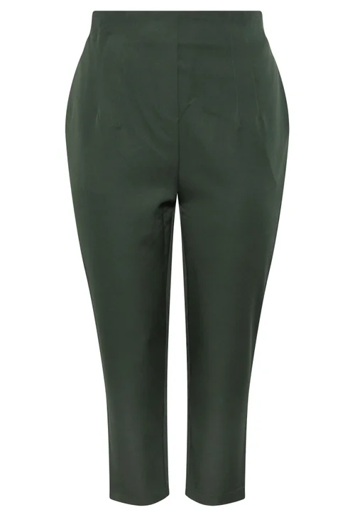 Yours Curve Dark Green Darted Waist Trousers - 20/L26 Image 5