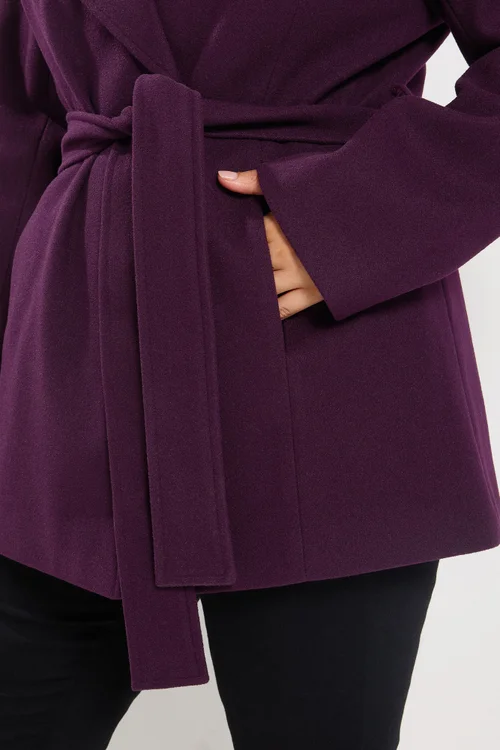 Yours Curve Purple Wrap Coat - 34-36 Image 4