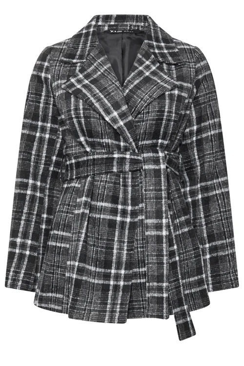 Yours Curve Black Checked Wrap Coat - 30-32 Image 5