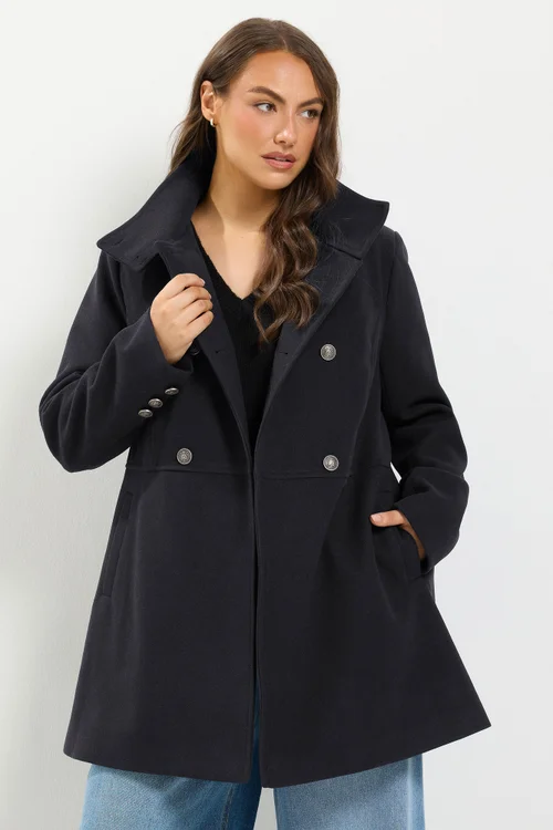 Yours Curve Black Double Breasted Military Coat - 14 Image 2