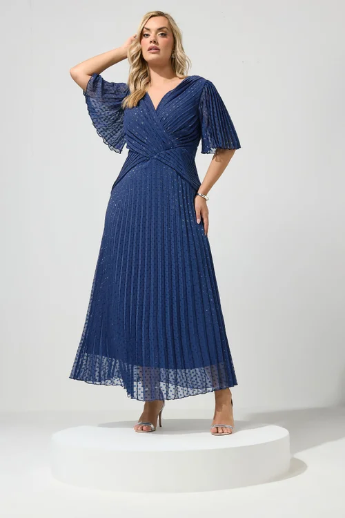 Yours London Curve Blue Pleated Wrap Maxi Dress - 22 Image 2