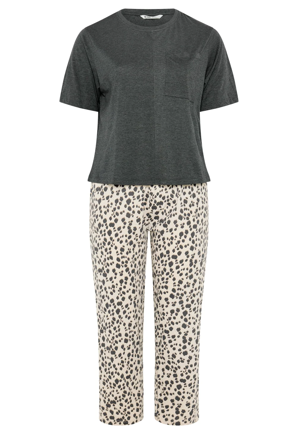 Yours Curve Charcoal Grey Leopard Wide Leg Pyjama Set - 38-40 Image 5