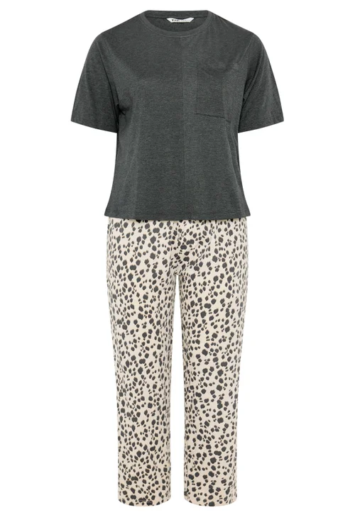 Yours Curve Charcoal Grey Leopard Wide Leg Pyjama Set - 38-40 Image 5