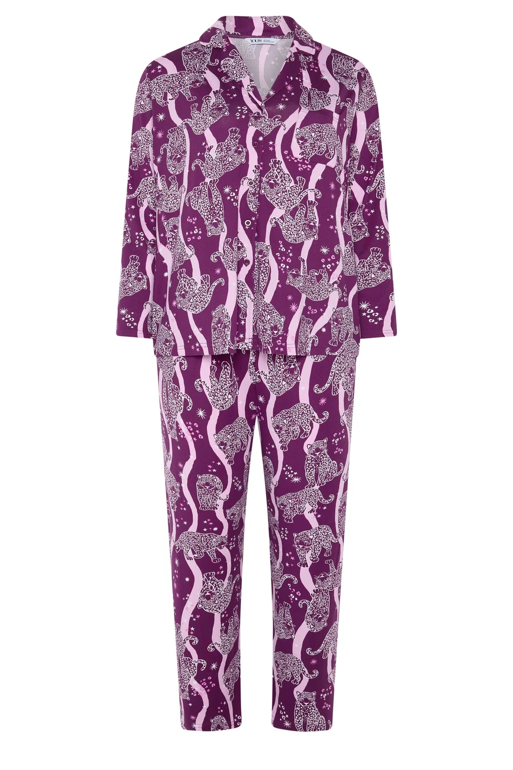 Yours Curve Burgundy Red Leopard Graphic Soft Touch Pyjama Set - 10-12 Image 5