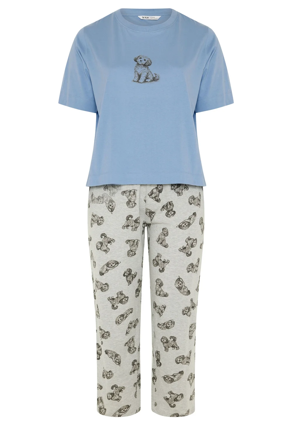 Yours Curve Blue Cockapoo Wide Leg Pyjama Set - 22-24 Image 5