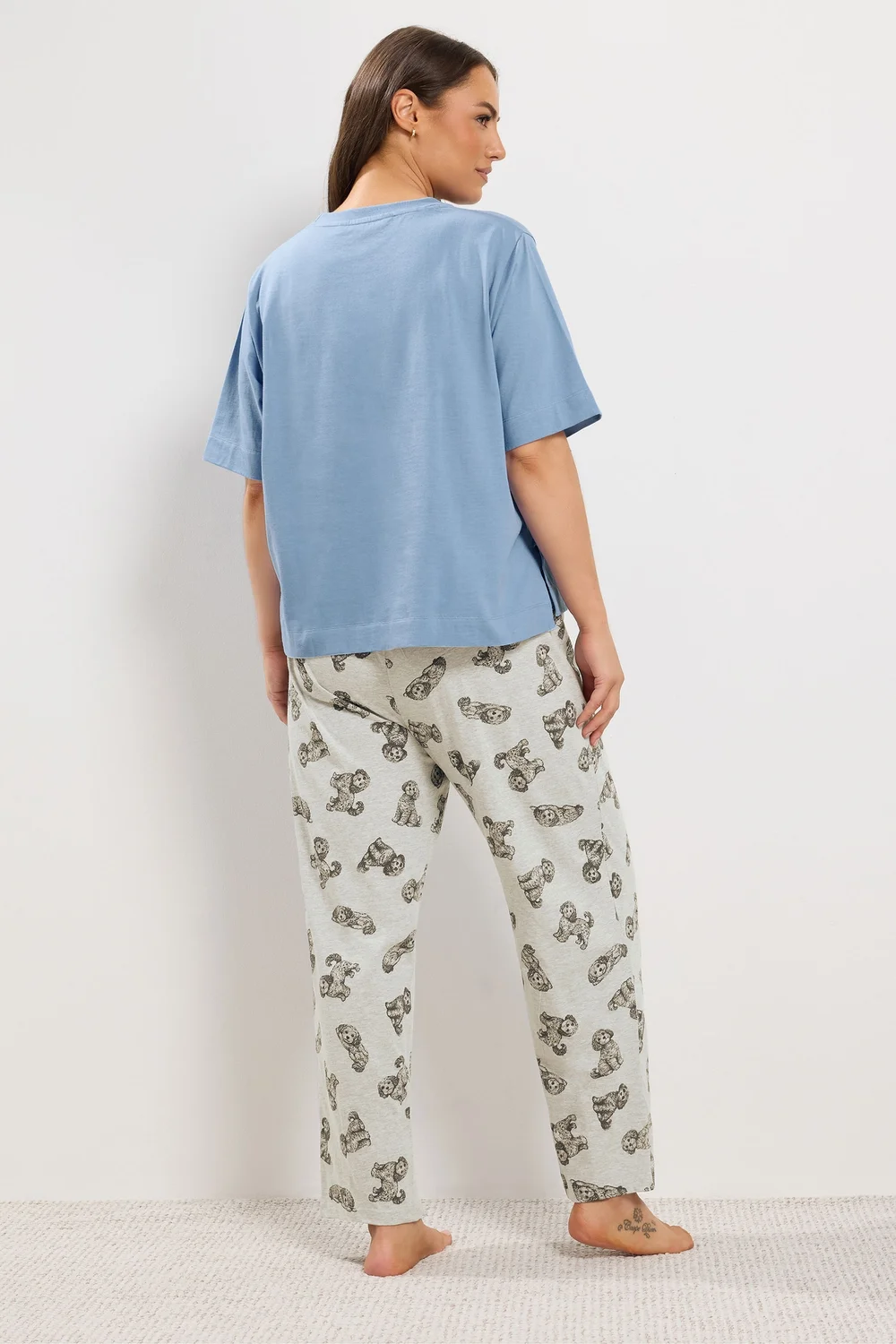 Yours Curve Blue Cockapoo Wide Leg Pyjama Set - 22-24 Image 3