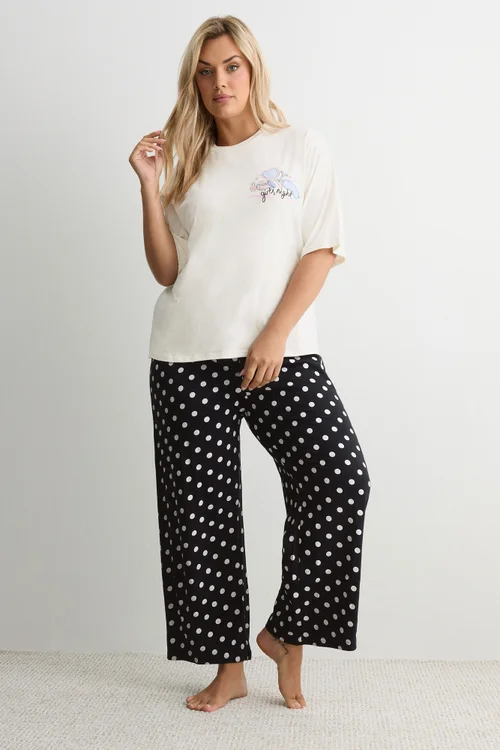 Yours Curve Ivory White 'Girls Night' Polka Dot Pyjama Set - 26-28 Image 2