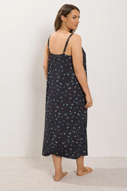 Yours Curve Black Ditsy Floral Soft Touch Chemise - 14-16 Image 3