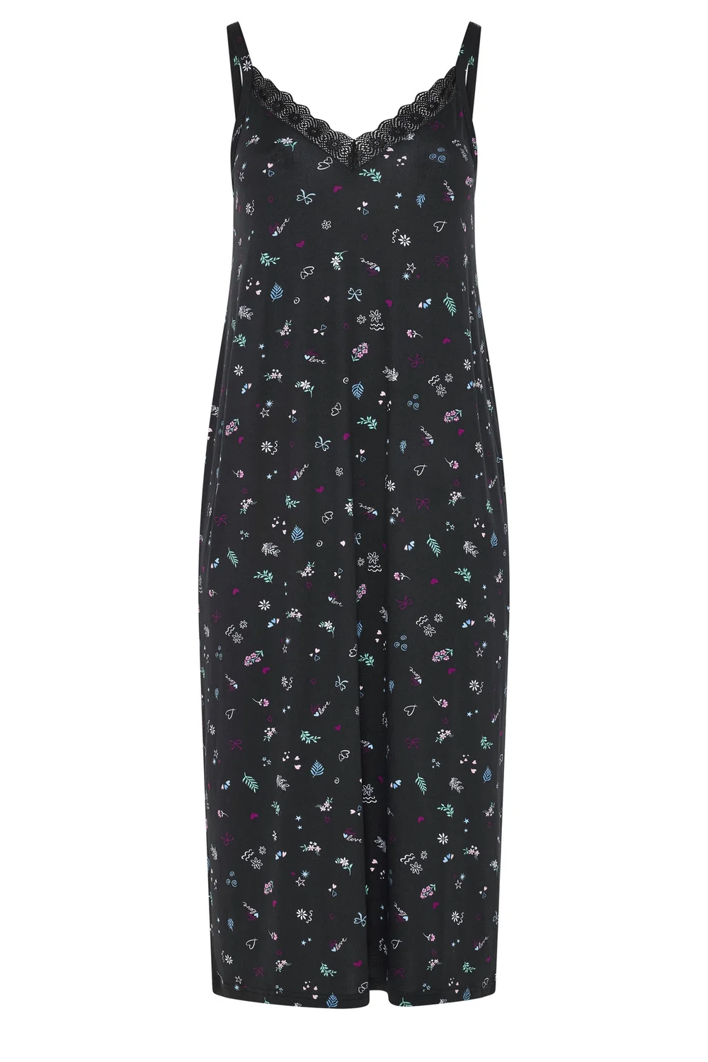 Yours Curve Black Ditsy Floral Soft Touch Chemise - 14-16 Image 5