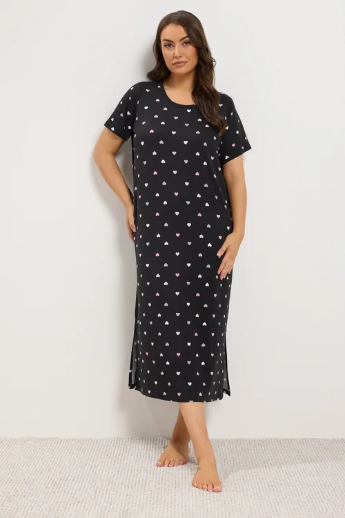 Yours Curve 2 Pack Black & Pink Heart Print Midaxi Nightdresses - 30-32 Image 3