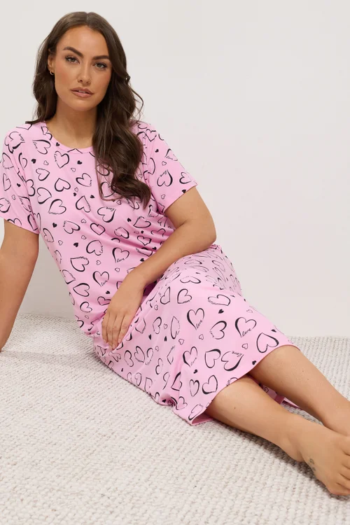 Yours Curve 2 Pack Black & Pink Heart Print Midaxi Nightdresses - 30-32 Image 5
