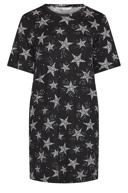 Yours Curve Black Star Print Soft Touch Nightdress - 18-20 Image 5