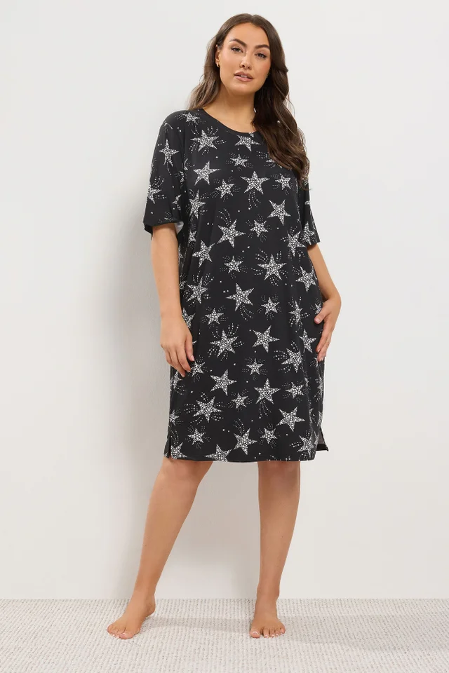 Yours Curve Black Star Print Soft Touch Nightdress