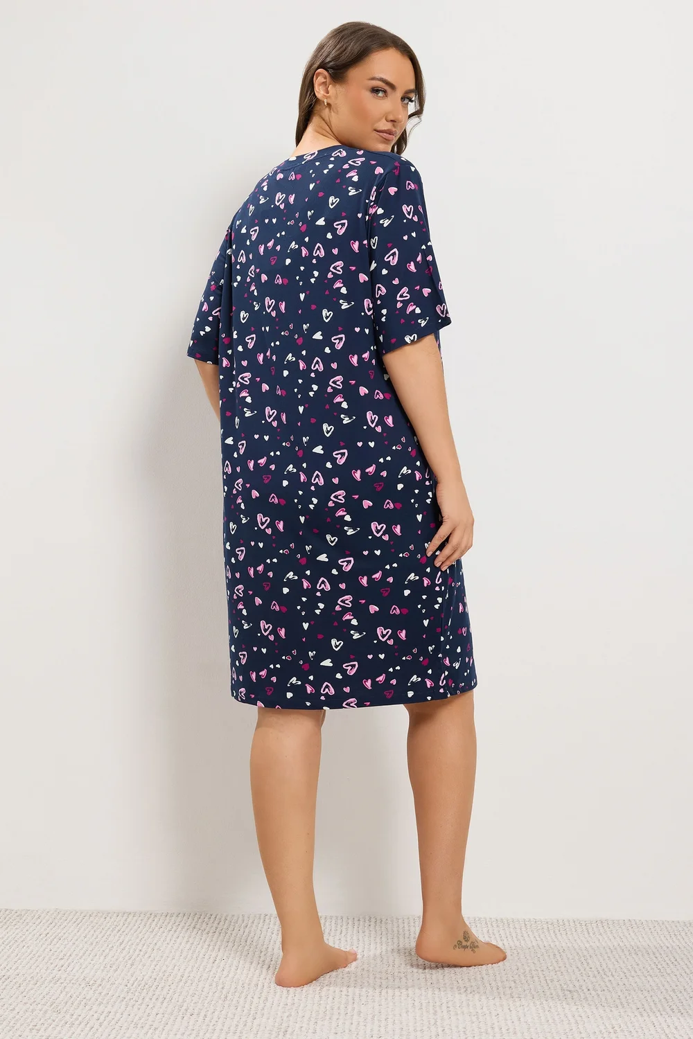 Yours Curve Navy Blue Heart Soft Touch Nightdress - 14-16 Image 3