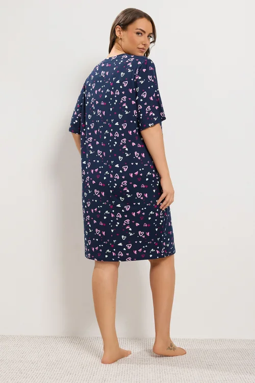 Yours Curve Navy Blue Heart Soft Touch Nightdress - 14-16 Image 3