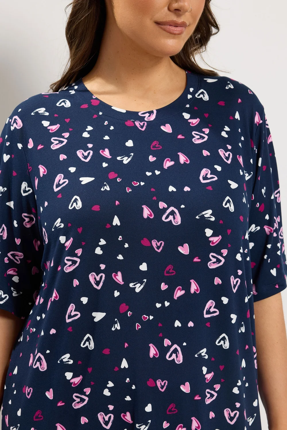 Yours Curve Navy Blue Heart Soft Touch Nightdress - 14-16 Image 4