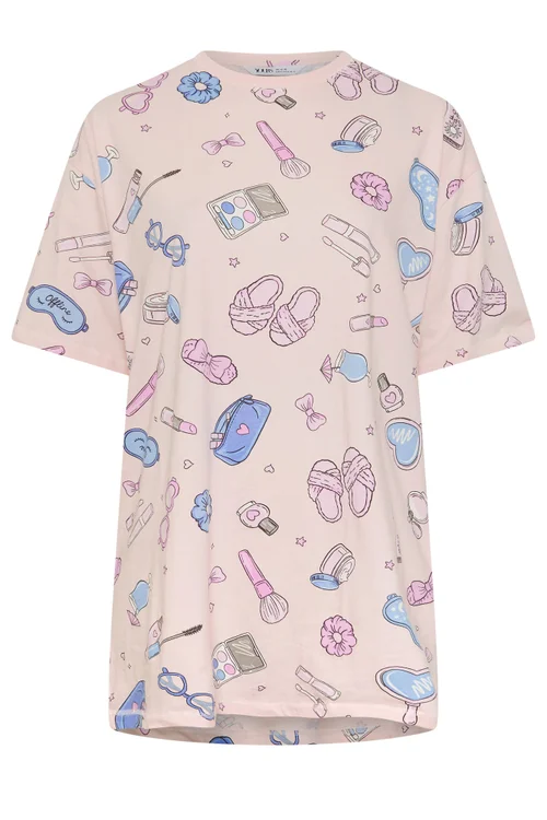 Yours Curve Pink Girly Print T-Shirt Nightdress - 10-12 Image 5