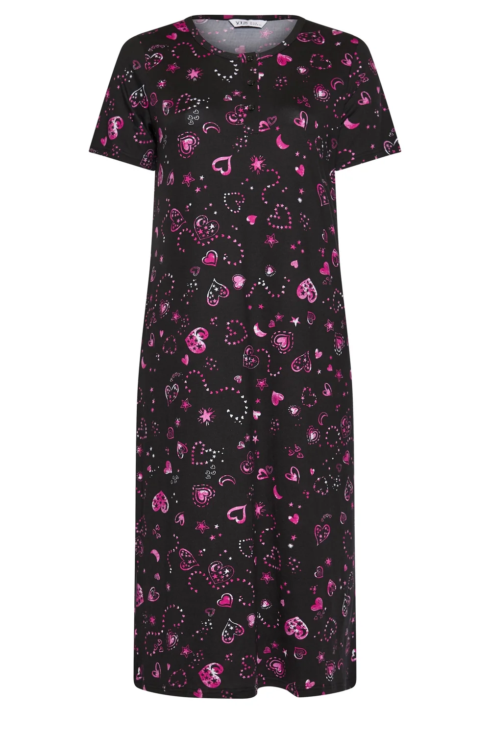Yours Curve Black Heart Soft Touch Placket Midaxi Nightdress - 14-16 Image 5