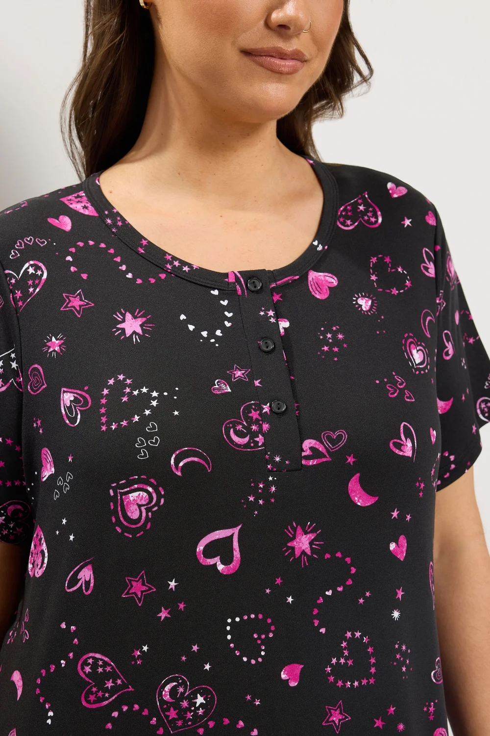 Yours Curve Black Heart Soft Touch Placket Midaxi Nightdress - 14-16 Image 4