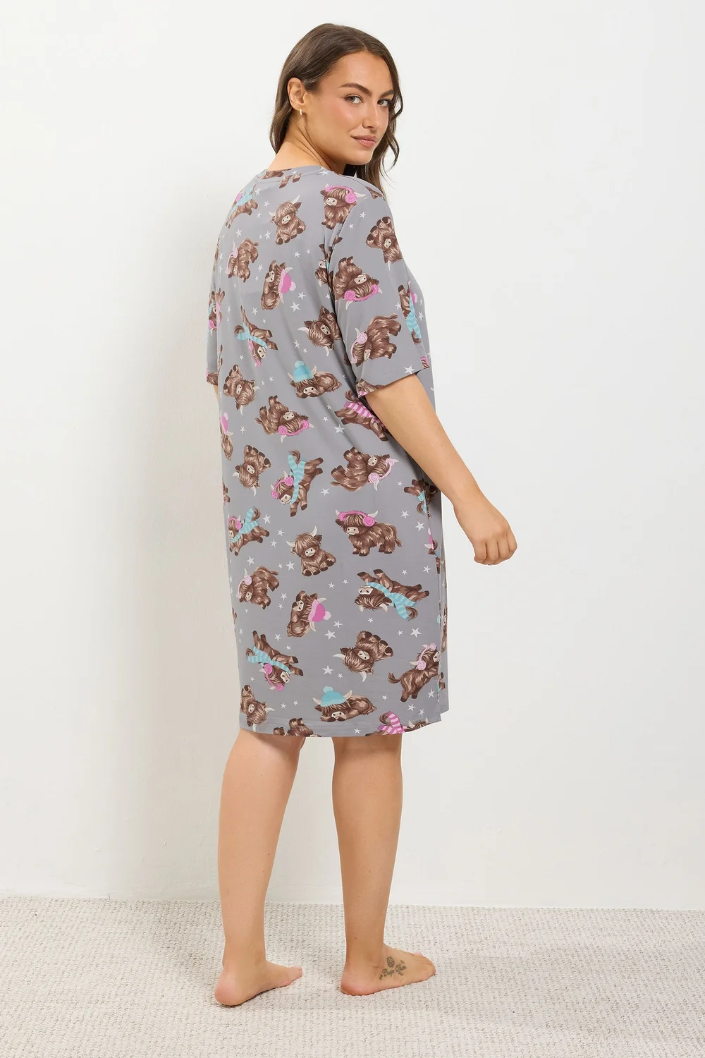 Yours Curve Grey Highland Cow Soft Touch Nightdress - 38-40 Image 3