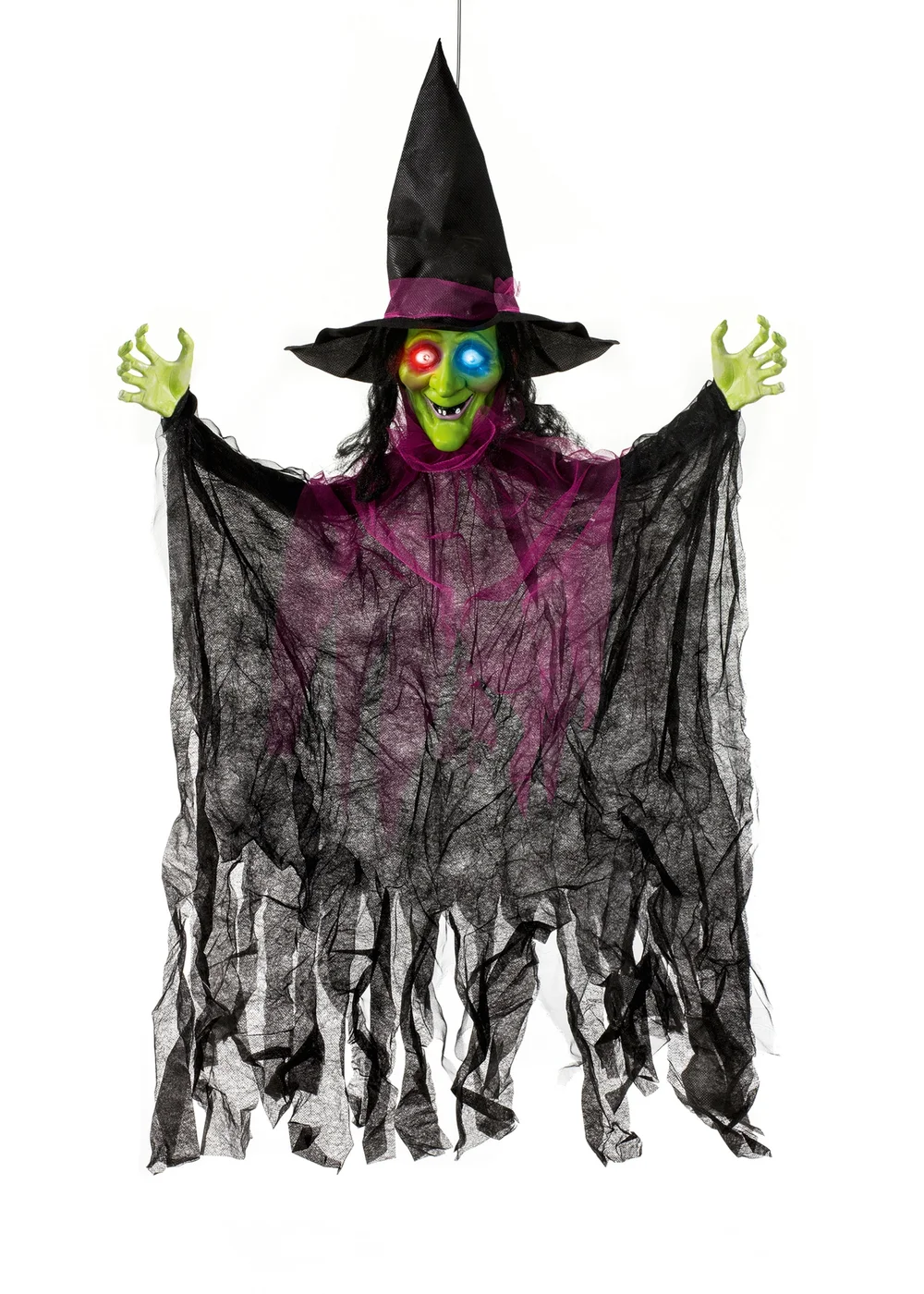 Premier Decorations Battery Operated Sensor Activated Hanging Witch with Lights and Sound - One Size Image 1