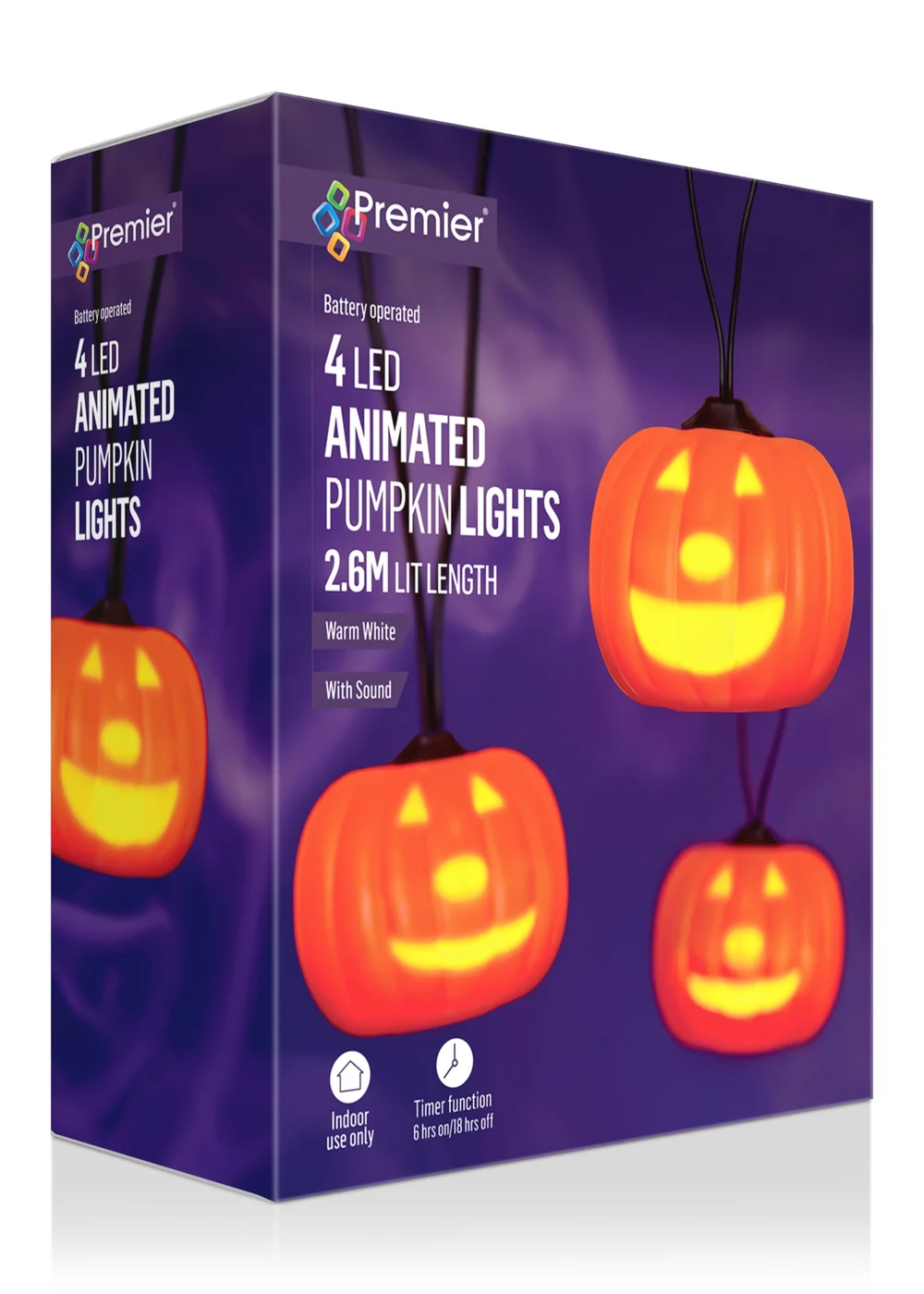 Premier Decorations Battery Operated Talking Pumpkin String Lights with Moving Face Projection - Set of 4 - One Size Image 2