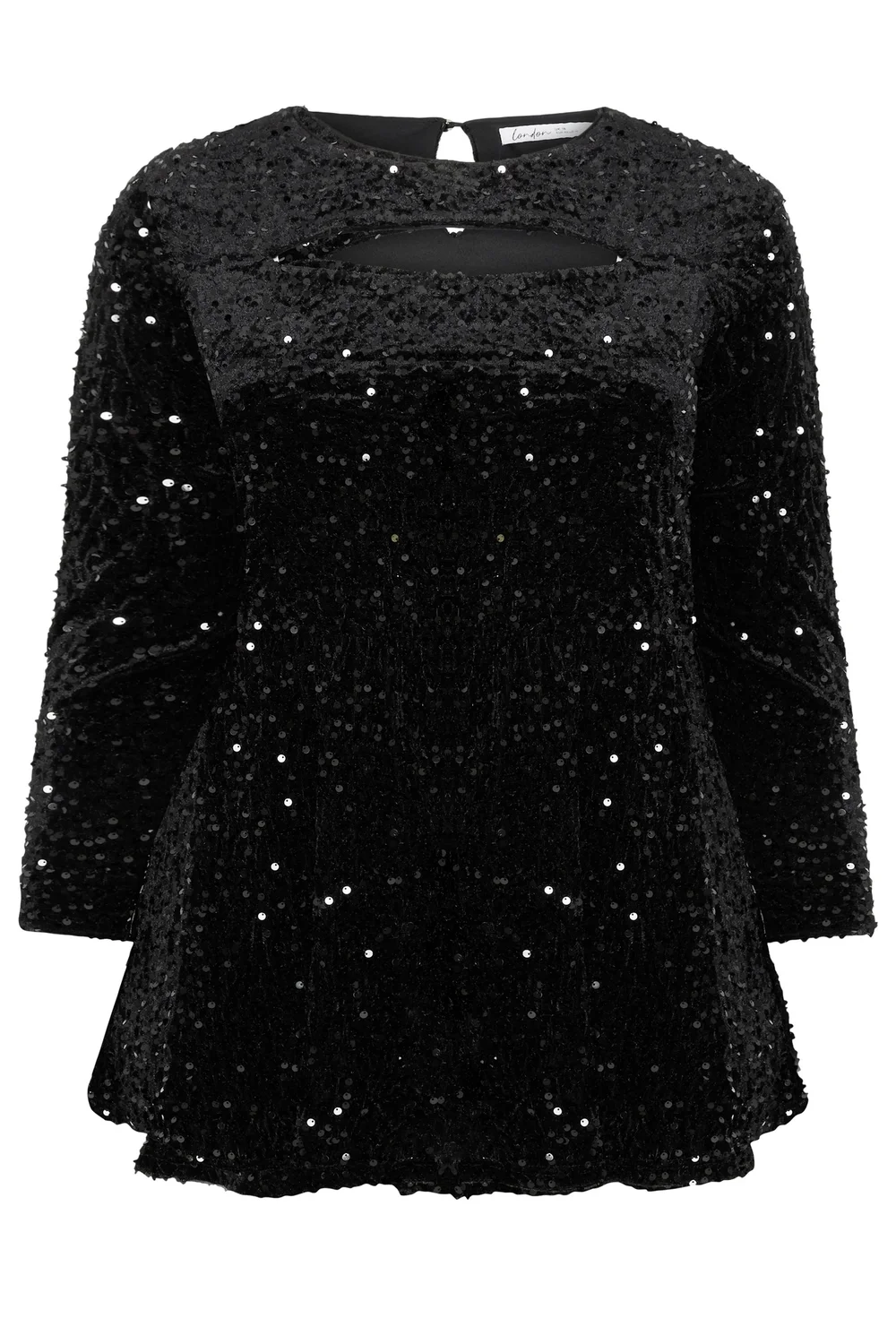 Yours London Curve Black Sequin Velvet Keyhole Top - 26-28 Image 5