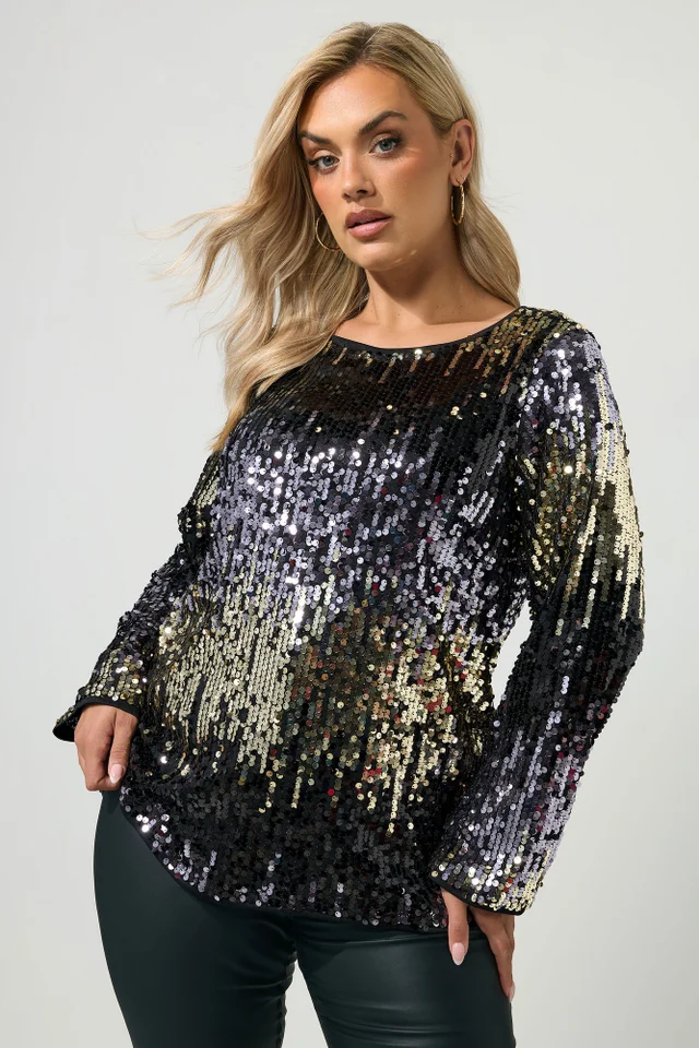 Yours London Curve Purple Sequin Ombre Top